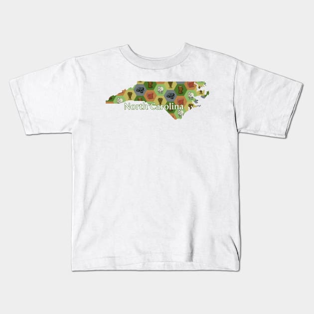 North Carolina State Map Board Games Kids T-Shirt by adamkenney